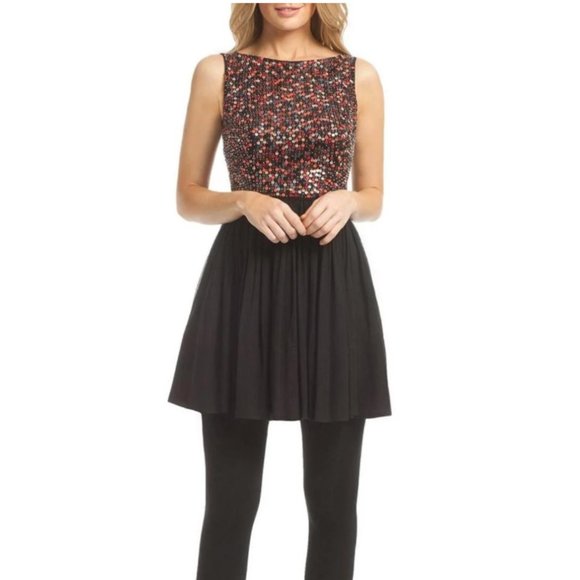 Shoshanna NWT Sequin Evie Swing Dress Red Black Beaded Mini Party Occasion, sz 2 - Picture 3 of 17